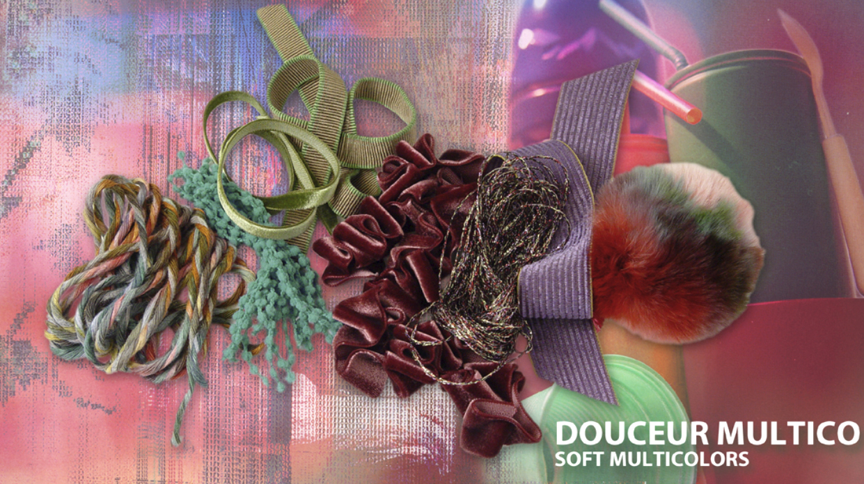 Photographie des influences matières et couleurs d’une saison de mode pour le Bureau Peclers, mises en lumière par Aude Vincent.
