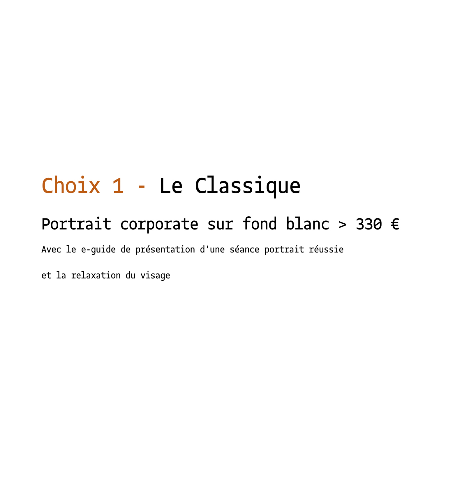 Les forfaits shooting Textes sur fond blanc-Classique
