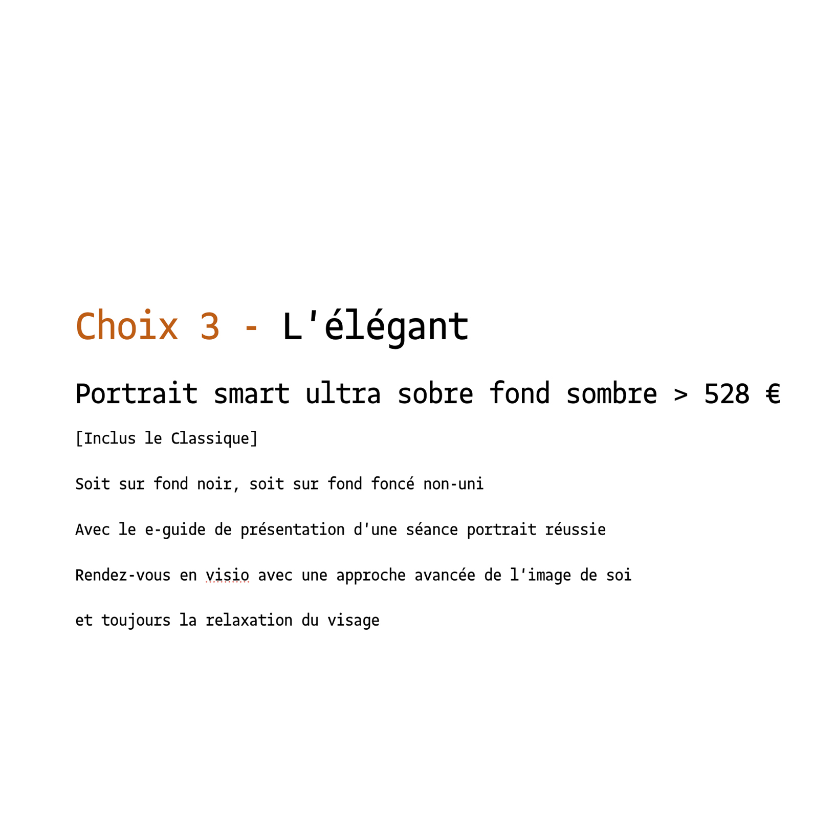 Les forfaits shooting Textes sur fond blanc-Elegant