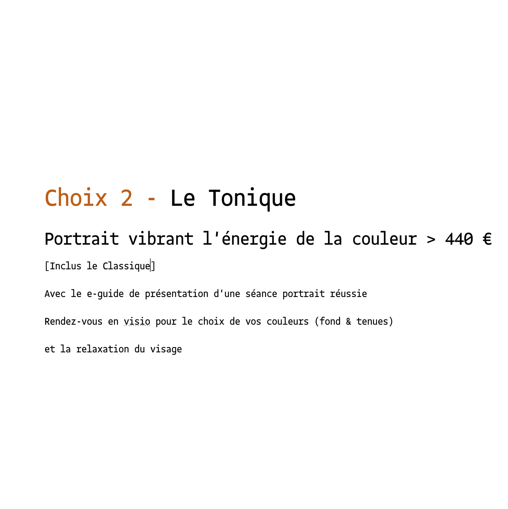 Les forfaits shooting Textes sur fond blanc-Tonique